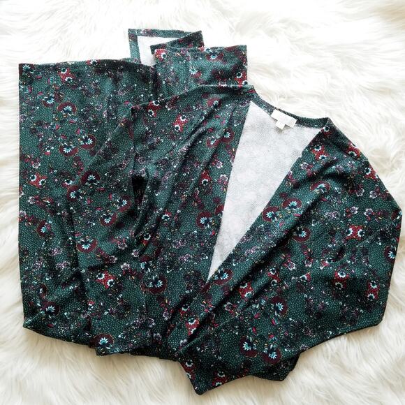 LuLaRoe Sweaters - Lularoe Sarah Cardigan Sweater Dark Floral Polka Dot Boho Cottagecore M Fall